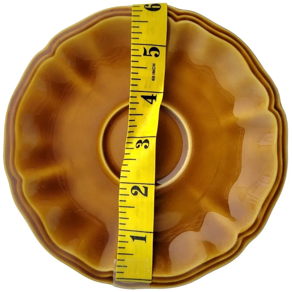 Amber Brown Ceramic Teacup and Saucer Set - 4-Piece